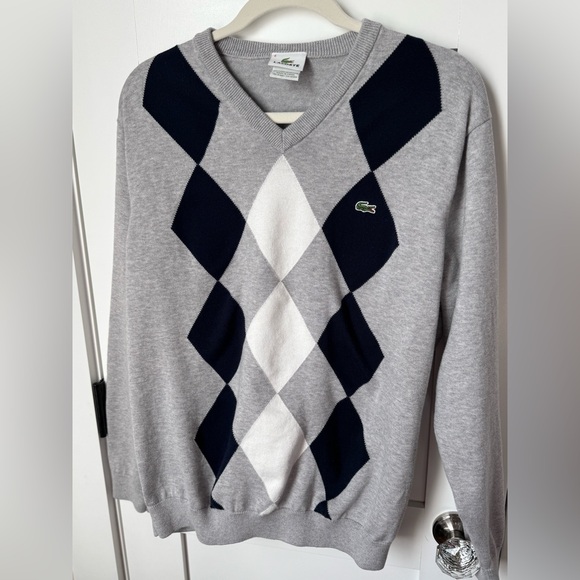 Lacoste Men's Gray and Navy Argyle Sweater size 6 - Picture 2 of 6